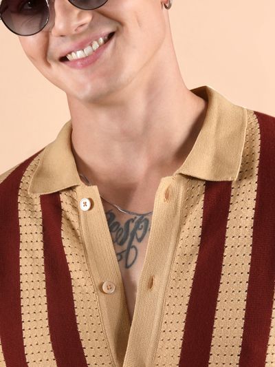 Maroon Striped Flat Knit Shirt